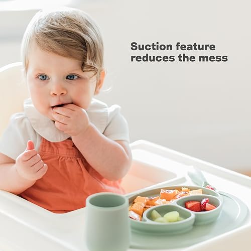 ezpz Mini Mat Suction Plate (Sage) — Three-Compartment Silicone Feeding Placemat — view 5