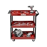 KOMBO - Carrello Portautensili Officina a 3 Ripiani in Acciaio Verniciato, 81x35x80 cm, Portata 150 kg, con Maniglia, Porta Cacciaviti e Ruote 3” – Rosso/Nero