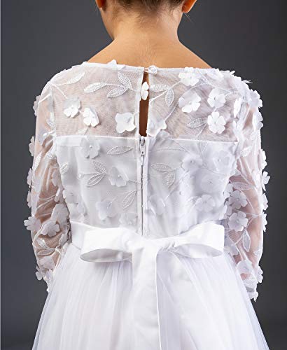 Bonnie Jean Girl's First Communion Dress with Bow and Daisies, Long Sleeve4