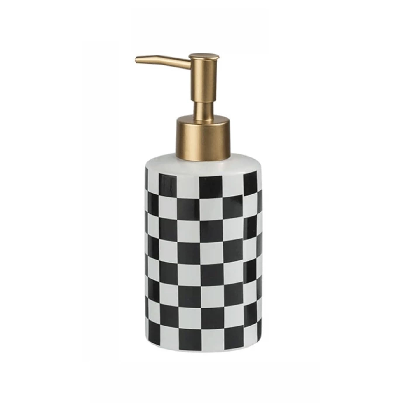 Yuue Black Empty Barthroom And Dish Liquid Refillable Soap Dispenser With Checkerboard Pattern And Gold Pump Decor For Counter(Black)