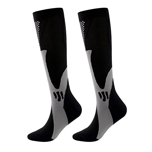 Medias de Navidad grandes para pantorrilla, hasta la rodilla, medias de compresión para caminar, correr, nailon, unisex, senderismo, Negro, L