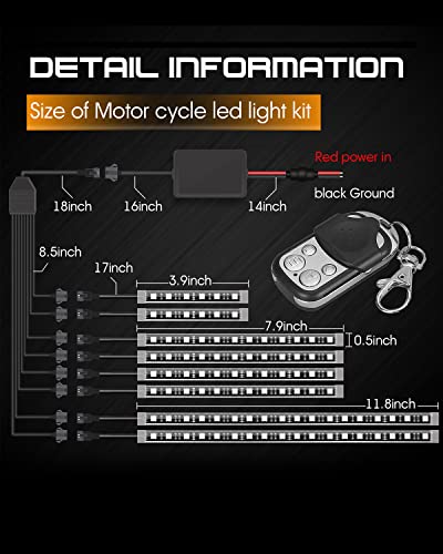 Image of 8 PCS Motorcycle LED Underglow Kit with RF Remote Multi-Color Motorcycle Lights Waterproof RGB LED Strips for Harley Honda Kawasaki Suzuki Indian