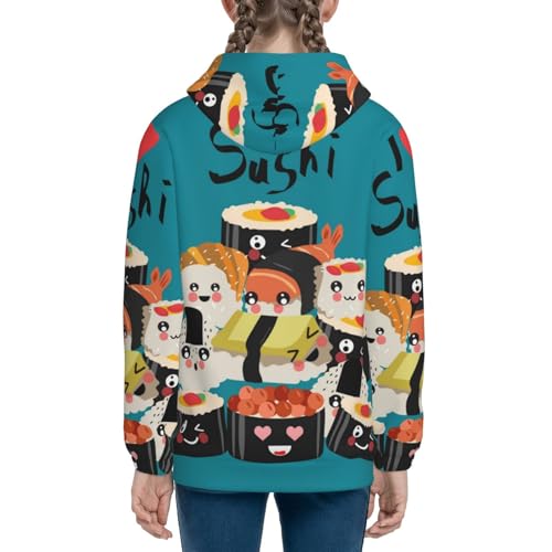 I Love Sushi Kids Pullover Hoodies Boys Zip Up Sweatshirts Girls Athletic Clothes with Pocket 5