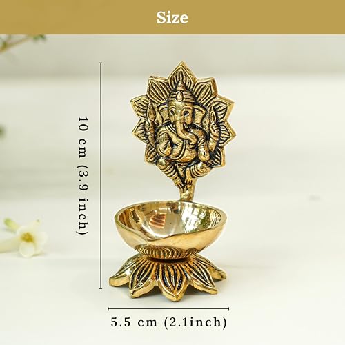 Image of Behoma 100% Pure Brass Ganesh Diya for Pooja Room | Ganesha Idol for mandir | Ganpati Decoration Item | House Warming Gift Items for Home Decor | 4 inch Height