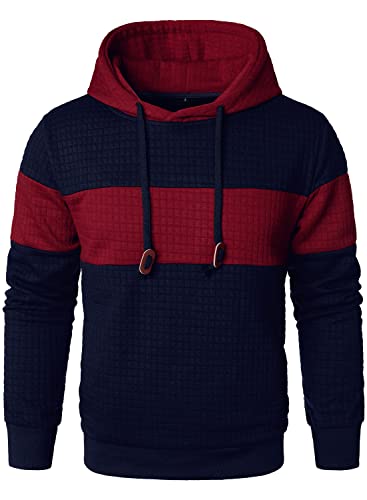 HOOD CREW Sweat à capuche à manches longues pour homme - Patchwork - Jacquard - Avec cordon de serrage - Décontracté, Bleu marine/rouge, L Cover