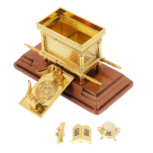 BESPORTBLE Estatua Religiosa del Arca Alianza Miniatura de Mesa Pequeña 112X58X73 CM 4 Piezas Tapa Abatible y Elementos Bíblicos Decoración Espiritual y Ornamento de Fe para Hogar y