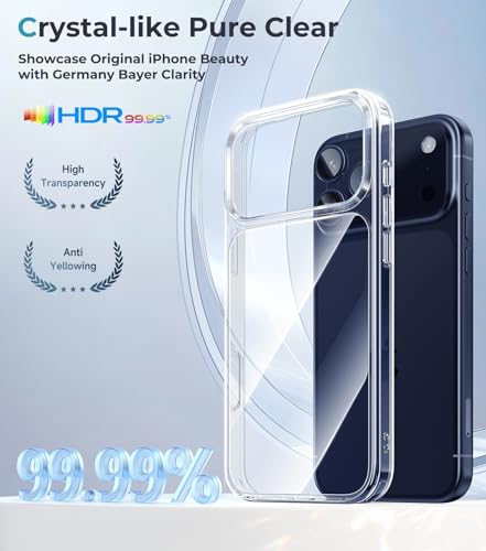 Maledan for iPhone 17 Pro Case - Crystal Clear 17 Pro Phone Case, Shockproof Military Protection Durable Bumper Cover Anti-Yellowing Slim Case for Apple iPhone 17 Accessories Transparent — view 3