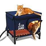 Rugged Heated Cat House for Outdoor Cats in Winter, Extremely Insulated & 100% Weatherproof, Elevated Feral Cat Shelter with Waterproof Eaves & Safe Escape Door for Stray & Barn Cats​​