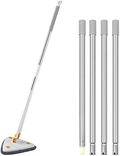 Fregona de limpieza giratoria de 360 °, escoba de techo triangular con mango largo, intercambiable microfibra Chenille Pads, escobas de microfibra para limpieza de techo, ventana, pared, color blanco