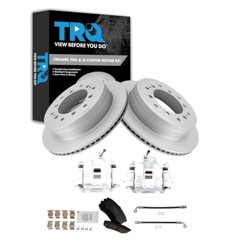 Image of TRQ Rear Brake Pad and Rotor Set Ceramic G Coated Rotors Calipers Compatible with 2010-2014 Toyota FJ Cruiser