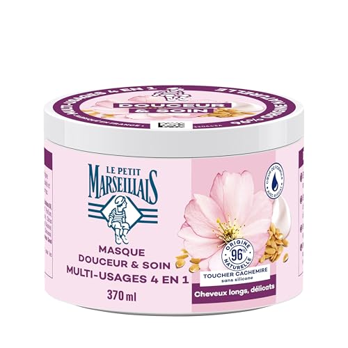 Le Petit Marseillais – Masque Douceur et Soin Multi-Usage 4 en 1 Lait d'Amande et Lin Bio (Pot de 370 Ml) – Masque Cheveux sans Silicone – Soin pour Cheveux Longs et Délicats