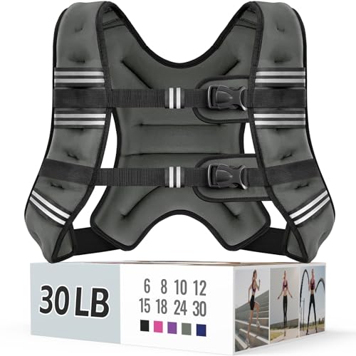Image of Zeerun Weighted Vest, 6lb /8lb /10lb /12lb /15lb /18lb /20lb /24lb /30lb for Men Women, Reflective Stripe Adjustable Buckle, Comfortable Durable Rucking Vest for Walking Running Strength Training