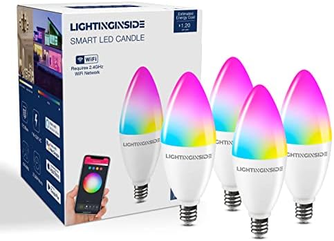 Smart Candelabra LED Bulbs, 60 Watt Equivalent, 6W 500lm, E12 LED Bulbs Work with Alexa and Google Home, 2700-6500K+RGB, APP Control, No Hub Required, Timer, Group Control, 2.4GHz WiFi Only, 4PCS