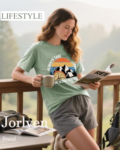 Women Mountain Adventure Athletic Top Compass Graphic Tee for Outdoor Camping Hiking Hikers Pine Tree Print Nature Wanderlust Workout Tshirt, Light Green XL