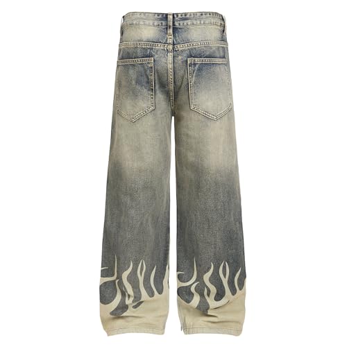 Image of QIMYUM Men's Wide-Leg Baggy Flex Jeans Relaxed Loose Fit Long Denim Pants