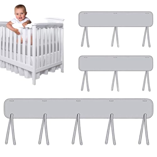 Paquete de 3 fundas para riel de cuna para dentición, protectores acolchados suaves para riel de cuna de bebé, fácil de instalar y lavable, protector de tela para los lados (gris)