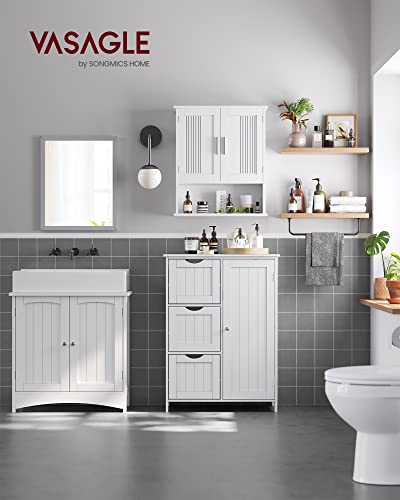 VASAGLE Badezimmerschrank, schmaler Badschrank, Beistellschrank, Kommode, mit 3 Schubladen, Schranktür, verstellbare Ablage, 30 x 60 x 80 cm, wolkenweiß BBC49WT