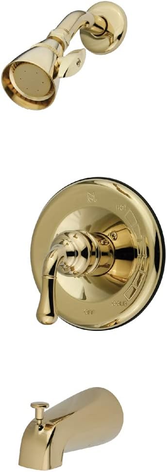 Kingston Brass KB1632 Magellan Tub and Shower Faucet with Single Lever Handle, Polished Brass 5-Inch Spout Reach