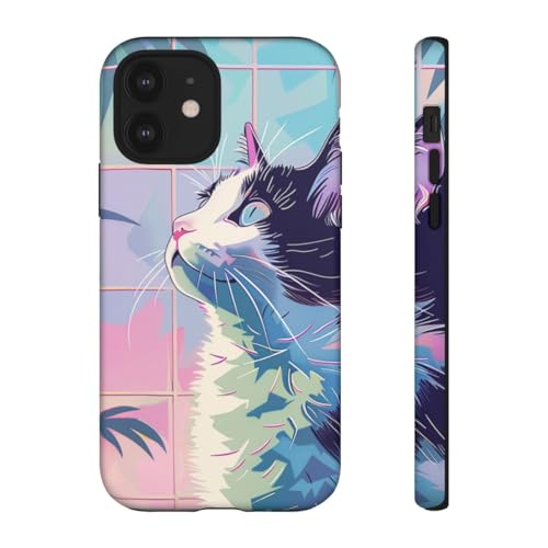 Coque iPhone 12 chat coloré feuilles tropicales pour vos sorties estivales