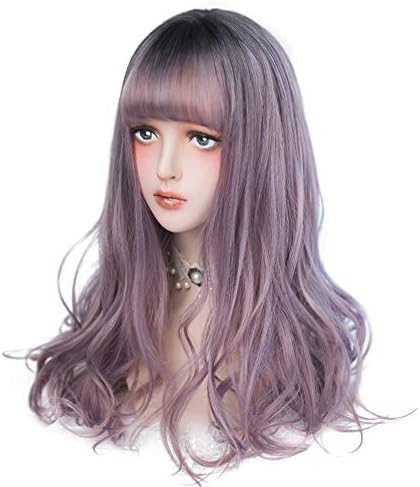 aiyaya Long Curly Wig - Natural Synthetic Hair Wigs with Wig Cap For Cosplay and Daily Wear (Ombre Purple)