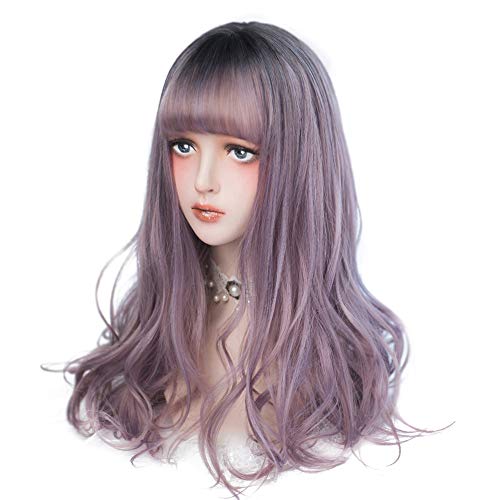 aiyaya Long Curly Wig - Natural Synthetic Hair Wigs with Wig Cap For Cosplay and Daily Wear (Ombre Purple)