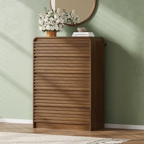 Image of Walnut 5 Drawer Dresser for Bedroom,Tall Chest of Drawers,Clothes Storage