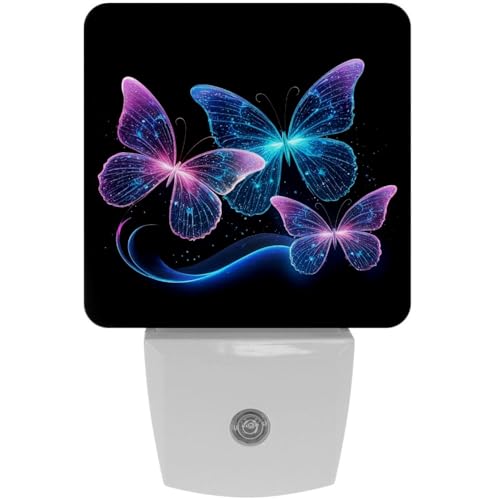 Image of NEWzone Blue Glitter Butterfly Night Light [2 Pack], Plug in Wall Led Night Lights Decor for Boys Girls Room, Dusk to Dawn Sensor Wall Lamp for Stairway /Bedroom /Kitchen /Nursery Room