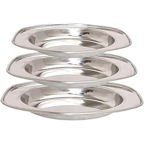 Whopper Stainless Steel Snack Pav Bhaji Plates, Catering Pack 9 ,8.2 ,8. inches Dinnerware Dish for Kids Lunch, Camping, Events, Dinner and Salad, Restaurant, Family Party and Kitchen Use Set of 3 Cover