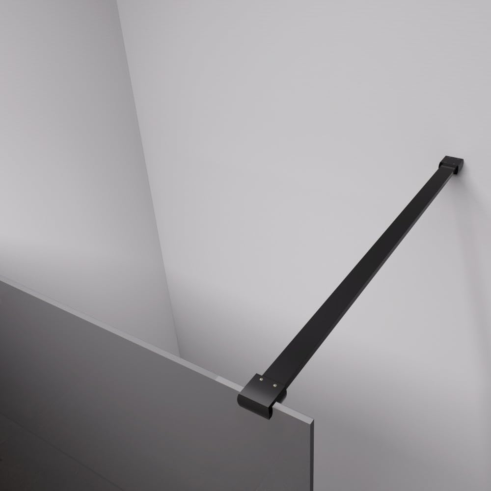 Auria Box Doccia Walk In 90 cm h200 - Cristallo Temperato Fumé 8mm Anticalcare con Profilo e Barra di Sostegno in Alluminio Nero Opaco ad Installazione Reversibile - Mod. Cleò