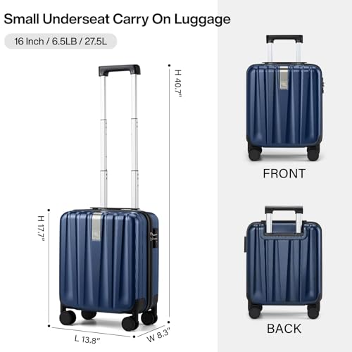 Image of Hanke 16 inch Underseat Carry on Suitcases with Wheels,Lightweight Hard Shell Carry on Luggage with Wheels for Weekender, Small Suitcase,Travel Luggage Christmas Gifts for Birthday （Dark Blue）