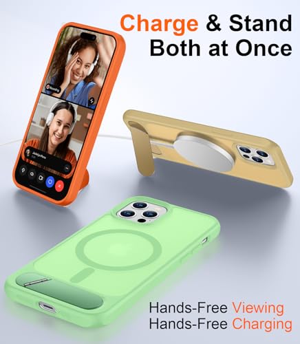 Image of Magnetic Compatible with iPhone 12 Case & iPhone 12 Pro Case, [Built-in Invisible Kickstand][Compatible with MagSafe][Military Grade Shockproof] Slim Translucent Matte Phone Case 6.1 inch