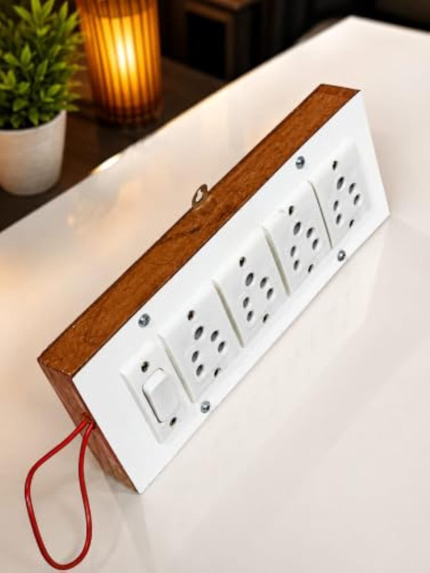 6A Wooden Extension Board, 4 Socket & 1 Switch