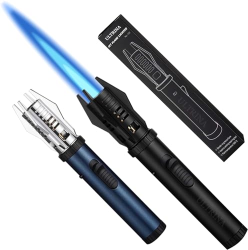 Image of Torch flam Lighter, Bright Fire Lighter with Safety Lock & Adjustable Red /Blue Flame. Refillable Butane Gas Windproof Jet Flame Lighters, for Candles Campfires BBQ Baking, Camping, Pack of 1.