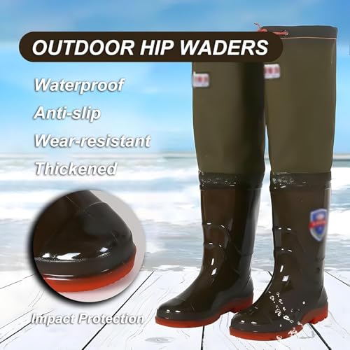 Outdoor Hip Waders for Men Women, Waterproof Insulated Fishing BootfootWader, Wading Boots with Cleated Outsole (9.5)2
