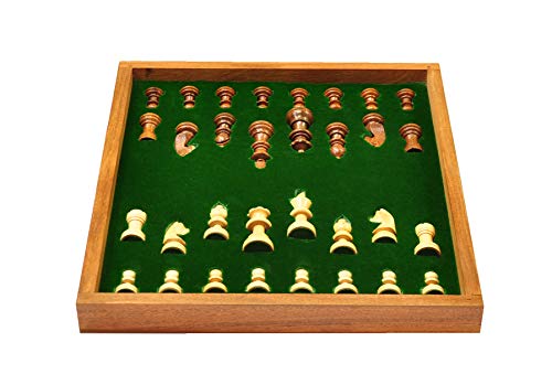 Image of PALM ROYAL HANDICRAFTS 10 Inches Handmade Drawer Wooden Chess Board Set Magnetic Made With Indian Rosewood | Inbuilt Storage Compatment For Chessmen - (10 X 10 Inches) Brown., For Kid