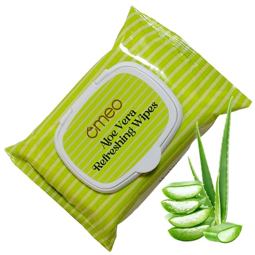 Image of Omeo Aloe Vera Refreshing & Hydrating Wet Wipes, 25N | Face Cleansing, Makeup Remover Wipes with Mint Oil & Vitamin E | Sulphate, Paraben & Alcohol Free - Women and Men
