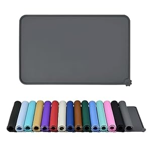 Reopet Silicone Pet Feeding Mat, Waterproof Dog Cat Food Mat with Raised Edges, Dog Cat Water Bowl Placemats, Dog Cat Feeding Mats for Food and Water Prevent Spill, Multiple Colors & Sizes for Pets