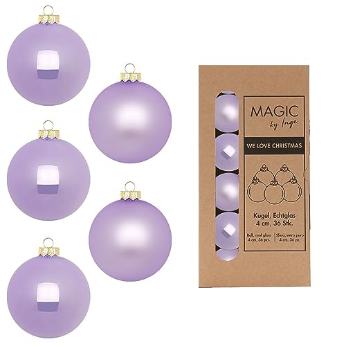 Weihnachtskugeln Glas 4cm x 36 Stück in Kartonbox Christbaumkugeln klein Flieder Lilac Breeze