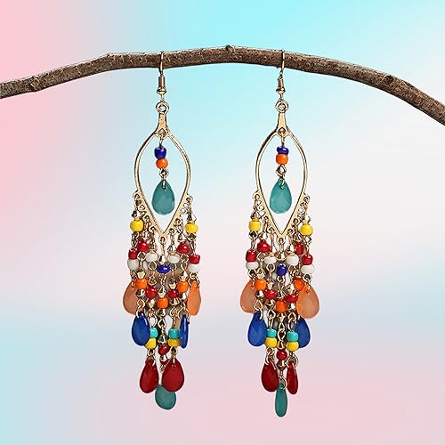 Essencedelight Crystal Beaded Tassel Earring Long Beaded Dangle Earring Fringe Hook Earring for Women Bridal Wedding4