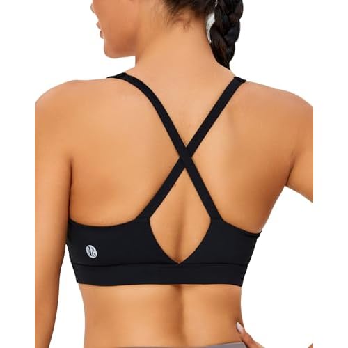 RUNNING GIRL Sports Bra for Women High Support, Molded Cup High Impact Sports Bras with Sewn in Pads Strappy Running Bra Black XX-Large