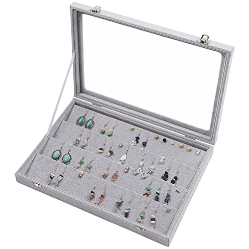 STYLIFING Jewelry Box for Earrings Only, 32 Pairs Earrings Organizer Box, Stud Earring Tray Earing Case with Clear Lid for Women