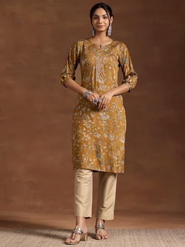 Image of Libas Womens Printed Silk Straight Kurta for Women Suit