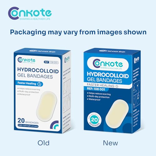 Conkote Hydrocolloid Bandages 20 PCS, Fast Healing Hydrocolloid Gel Bandages, Small Hydrocolloid Patch for Wound Care, All Purpose Blister Pads for Fingers, Toes and Heel