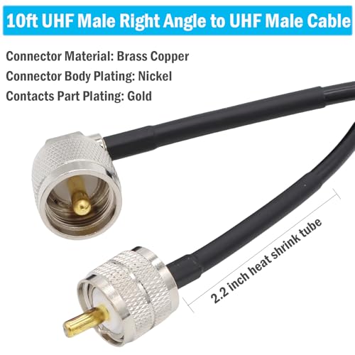 Exgoofit SMA009003 Cb Coax Cable 10Ft (3M) Rg58 Uhf Male To Right Angle Male Pl259 Coaxial Cable Low Loss Cb Antenna Cable For Cb Radio thumb #1