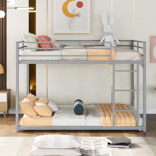 SOFTSEA Full Over Full Bunk Bed for Kids Teens, Modern Low Metal Bunk Bed, No Box Spring Needed