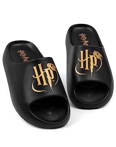 Sliders Harry Potter Femmes : Sandales Noires Moulées avec Logo Vif Golden Snitch HP