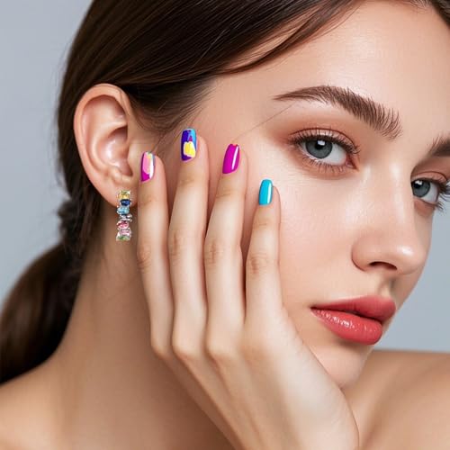 Silver Hoop Earrings for Women Colorful Crystal Cubic Zirconia Earrings Rainbow Chunky Half Hoops for Birthstone Jewelry2