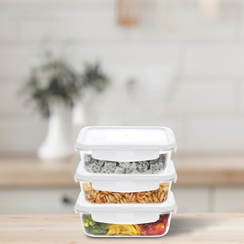 Image of Cutting EDGE 1040ml Rectangular Borosilicate Glass Food Container(Set of 3) | Lunch box, dry food storage, meal storage, refrigerator use, Transparent container, household kitchen, for food Preparation