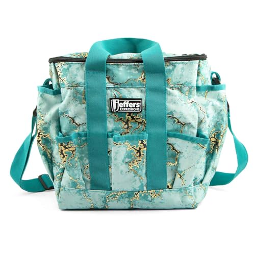 Jeffers Expression Deluxe Horse Grooming Bag Large Zip Top Equestrian Tote w/Multiple Pockets Handles & Adjustable Shoulder Strap Padded Feet Barn Essentials 11.5x10.5x8.5 - Bisbee Blue