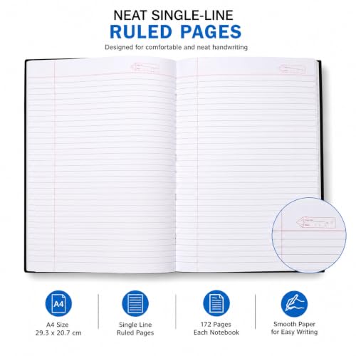 Image of SHAPE A4 Notebook Pack of 6, 172 Pages Each, Single Line Ruled